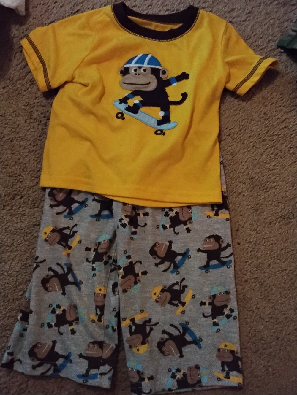 Carter'sYellow Monkey Skate Pajama Set for Kids 24 Months